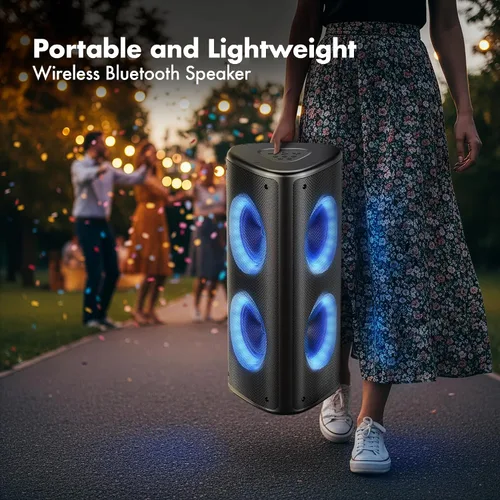Miniatura 7 de Fisher Altavoces Bluetooth portátiles, altavoces estéreo, sistema inalámbrico Bluetooth, triángulo cuádruple de 6.5 pulgadas, doble potencia máxima