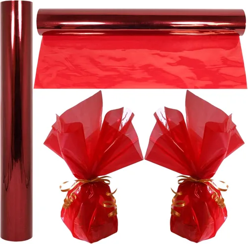AnapoliZ Rollo de Envoltura de Celofán Rojo | 100 Pies de Largo X 16 Pulgadas de Ancho | 2.3 Mil de Grosor Transparente Rojo | Regalos, Canastas,