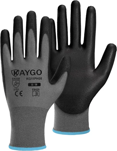 Miniatura 101 de KAYGO KG11PB - Guantes de seguridad con revestimiento delgado de poliuretano, tejido sin costuras, agarre suave en palma y dedos, para trabajo Verde