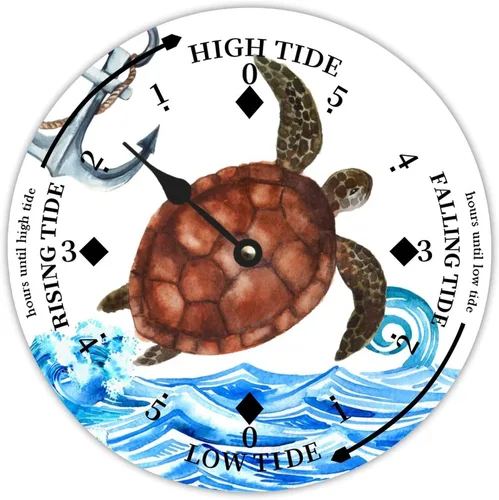 Miniatura 17 de Reloj de marea de madera con concha de caracola, hora del océano, marea alta costera, reloj de marea baja, movimiento de marea náutica de madera