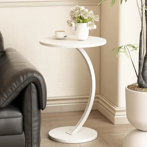 Miniatura 11 de C Shaped Side Table End Table Round Small Side Tables with Metal Frame for Sofa Bed Couch TV Tray Tables for Living Room Bedroom Small Spaces