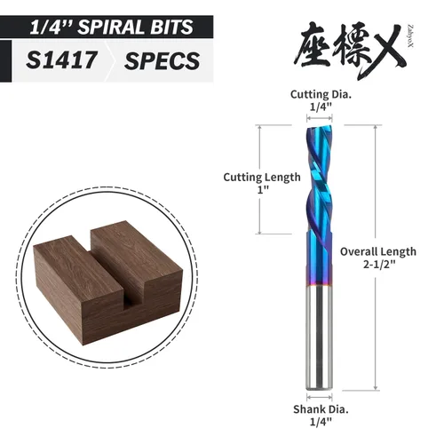 Miniatura 2 de ZahyoX Broca de enrutador de compresión de 1/4", broca CNC en espiral de corte hacia arriba y hacia abajo, fresa de carburo sólido con recubrimiento