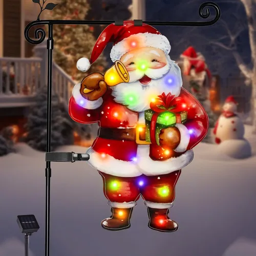 Miniatura 12 de Bandera de Navidad iluminada para jardín de 22 x 13, 8 modos de doble cara, decoraciones solares de Navidad al aire libre con bandera LED