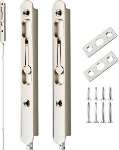 Blulu 2 piezas de 18 pulgadas de cerrojo de descarga con palanca abatible extendida para puerta doble, herrajes de cerraduras de puerta francesa