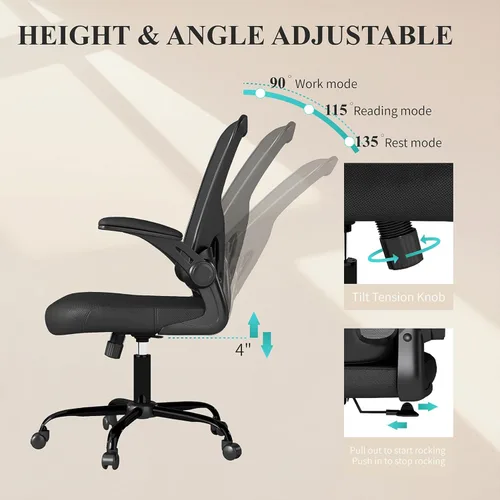 Miniatura 9 de Flysky Silla de oficina de malla, sillas ergonómicas de escritorio para computadora para oficina en casa, con reposabrazos abatibles