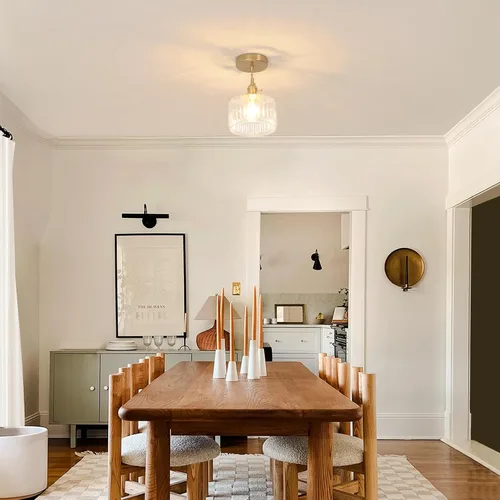 Miniatura 9 de Shenmoyl Lámpara colgante con pantalla de vidrio transparente a rayas, luz colgante vintage de latón, luz colgante ajustable para cocina, isla