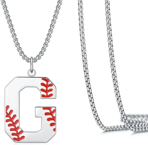 Miniatura 17 de VEEHOO Collar de béisbol para hombres y niños, letra inicial de la A a la Z, joyería de béisbol con colgante de joyería de béisbol para niños