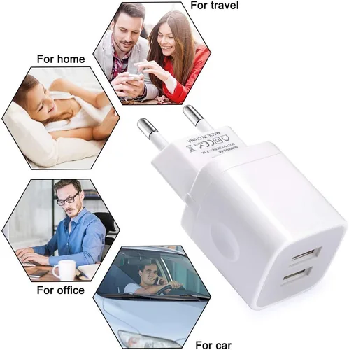 Miniatura 7 de Vifigen - Cargador de pared europeo, paquete de 2 unidades USB 2.1AMP universal Europa cargador enchufe de doble puerto compatible con iPhone 17 16