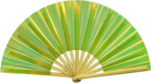 Miniatura 8 de Gionforsy 1 ventilador plegable rave para mujer, ventilador de mano grande de bambú con tela de color brillante para festival