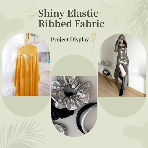 Miniatura 5 de Tela de punto acanalado metálico suave, brillante y elástica de 60 pulgadas de ancho con brillo metálico para vestido de baile, disfraz, vestido