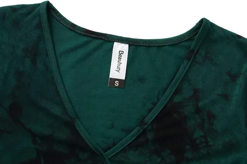 Miniatura 4 de Beauhuty Blusa de manga corta con cuello en V profundo para mujer, fruncida, sexy, ajustada