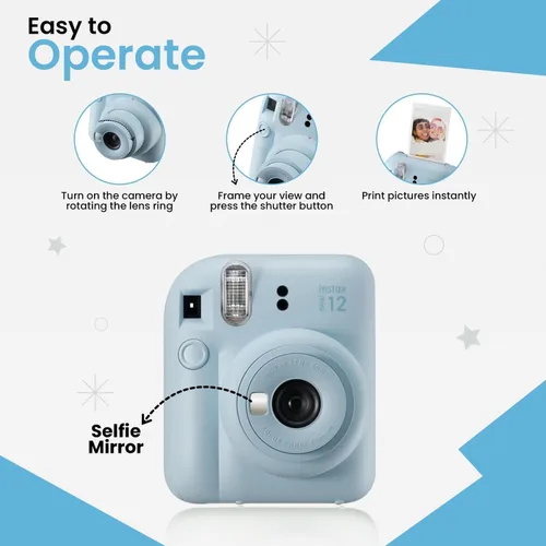 Miniatura 4 de Fujifilm Instant Mini 12 cámara + paquete de accesorios y funda personalizada compatible + Fuji Instant (20 disparos) mini álbum de fotos de Azul