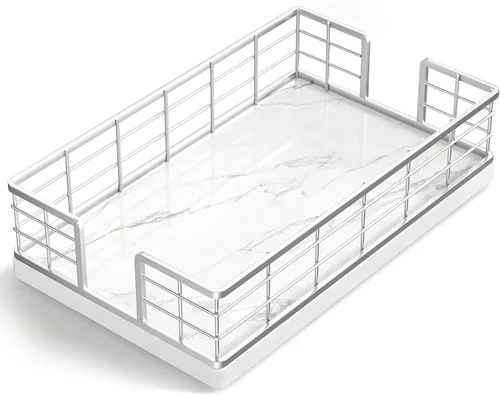 Miniatura 25 de Wican Bandeja para toallas de invitados para baño, servilletas de madera y hierro para tocador, mesa de comedor, cesta de madera para toallas