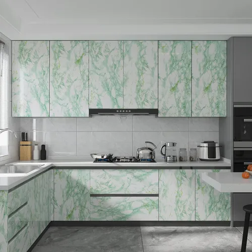 Miniatura 6 de CHIHUT Papel de contacto de mármol verde brillante extra ancho de 30 x 118 pulgadas, papel tapiz autoadhesivo para encimeras de baño, cocina, papel