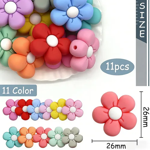 Miniatura 2 de YOKUSHI Abalores de silicona con forma de flor para bolígrafos a granel, 11 piezas de cuentas sueltas de goma con forma de margarita para hacer
