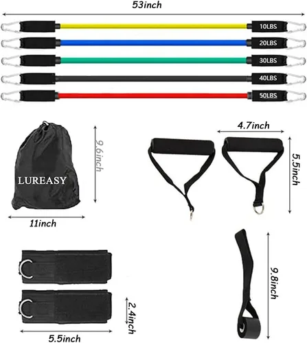 Miniatura 4 de Juego de bandas de resistencia (11 piezas) accesorios portátiles para gimnasio en casa, apilables hasta 150 libras, ejercicio con anclaje de puerta