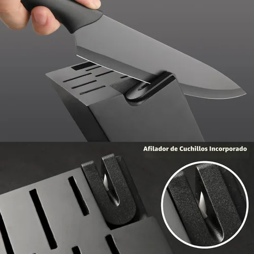 Miniatura 4 de Juego de 16 cuchillos de cocina con tabla de cortar, juego de cuchillos de acero inoxidable alemán con afilador, apto para lavavajillas, mango
