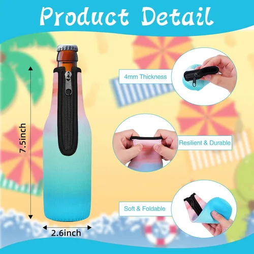 Miniatura 7 de Paquete de 12 fundas enfriadoras para botellas de cerveza, mangas de cerveza con cremallera de neopreno grueso suave aisladas, mantiene la cerveza