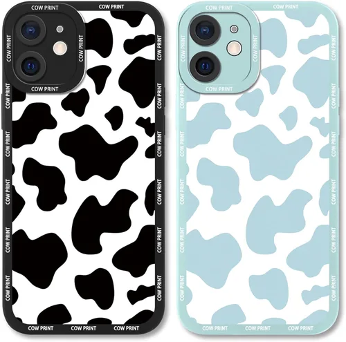 Miniatura 17 de Paquete de 2 bonitas fundas de teléfono para Apple iPhone 13 de 6.1 pulgadas, funda protectora de silicona con estampado de vaca a la moda, delgada