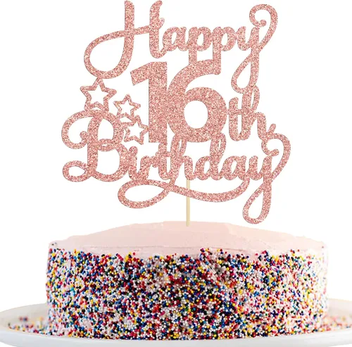 Miniatura 44 de 1 paquete de decoración de pastel de feliz 15 cumpleaños, topper de pastel dorado con purpurina Mis Quince 15, saludos a 15 años, adorno de pastel
