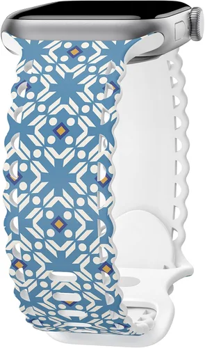 Miniatura 21 de Compatible con Apple Watch de 41mm 40mm 38mm 49mm 45mm 44mm 42mm para mujeres, correas deportivas de encaje huecas de silicona suave con estampado