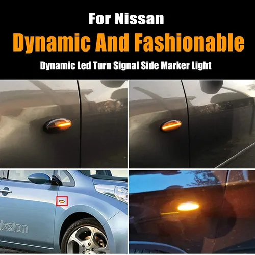 Miniatura 6 de Para Nissan Qashqai J10 X-trail T31 Cube Juke Leaf Micra Micra K13 Note E11 Dynamic Auto LED Side Marker Luz de señal de giro transparente (ahumado)