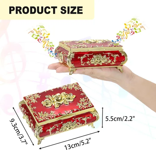 Miniatura 2 de ELLDOO Caja de música vintage, caja de joyería musical de metal dorado, caja de recuerdo, pequeña caja de almacenamiento de joyas, regalo para niñas