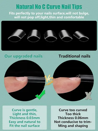 Miniatura 4 de 480 puntas de uñas extra largas sin curva C XL, 2 paquetes de puntas de uñas naturales y transparentes para uñas acrílicas, juego profesional, 12