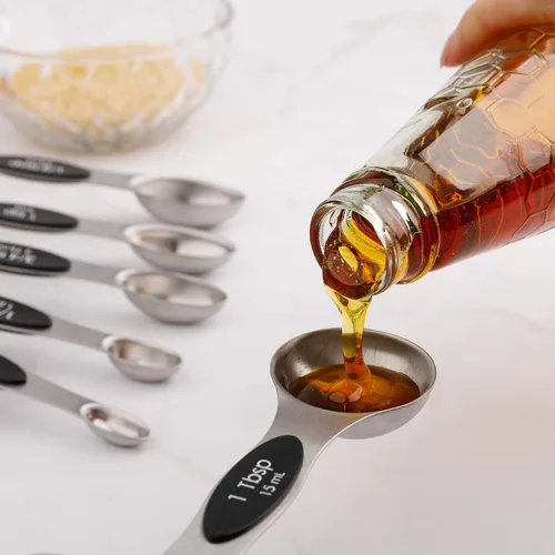 Miniatura 2 de Juego de 6 cucharas medidoras magnéticas de acero inoxidable de doble cara apilables cucharaditas para medir ingredientes secos y líquidos
