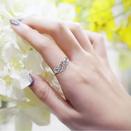 Miniatura 3 de JO WISDOM Anillo de plata de ley 925 con nudo infinito y hoja de oro rosa con circonita cúbica