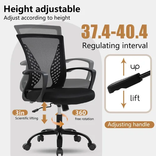 Miniatura 5 de PayLessHere Silla de oficina, silla de escritorio, silla de computadora, silla ergonómica, malla ejecutiva ajustable, respaldo medio con ruedas Negro