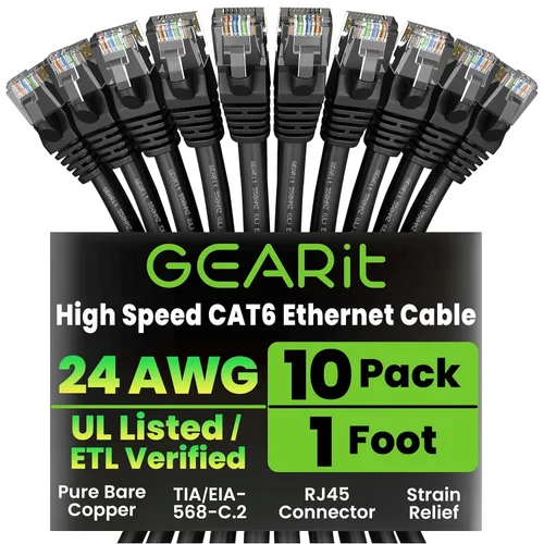 Miniatura 78 de Paquete de Cable Ethernet Cat 6 GEARit - Pack de 10 cables de conexión Ethernet Cat6 de 15 pies Cable de conexión de red RJ45, conectores dorados