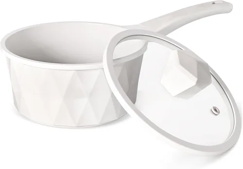 Cacerola antiadherente de cerámica de 2 cuartos con tapa, olla pequeña para cocinar, diseño de diamante, mango de silicona, apto para lavavajillas,