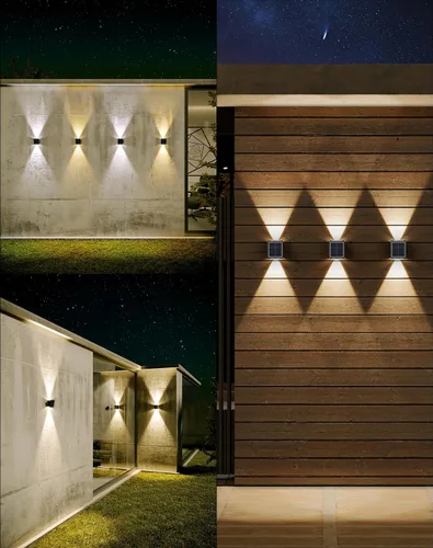 Miniatura 2 de Luces solares de pared para exteriores, 6500 K, 3000 K, paquete de 4 luces de pared de 1500 mAh alimentadas por energía solar, IP65 para exteriores