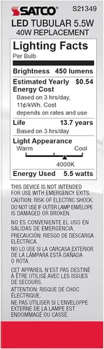 Miniatura 4 de Satco Bombilla LED E26 de 5.5 W, 4000 K, clasificación de 15000 horas, regulable, escarcha