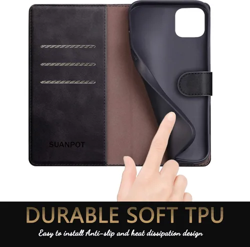 Miniatura 5 de SUANPOT Funda de piel tipo cartera para iPhone 11 Pro Max de 6.5 pulgadas con bloqueo RFID, soporte para tarjetas de crédito, funda de teléfono