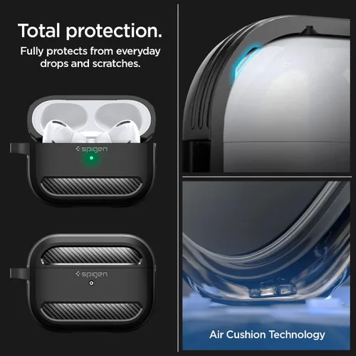 Miniatura 3 de Spigen Rugged Armor - Funda diseñada para AirPods Pro de 2ª generación 2022/2023 (cable USB-C/Lightning) con mosquetón, color negro mate