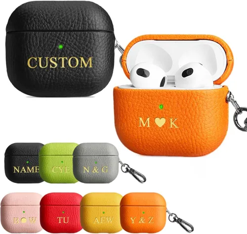 Miniatura 15 de Funda personalizada con nombre para AirPods Pro, añade tus propias iniciales personalizadas, monograma, funda de lujo de cuero vegano para Air Pods