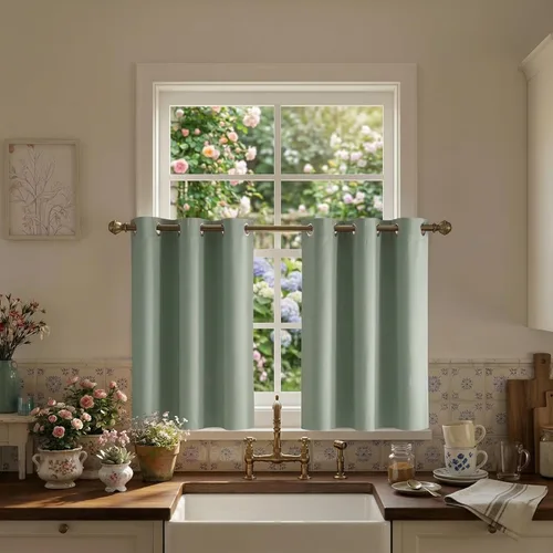 Miniatura 39 de RYB HOME Cortinas opacas de cocina de 36 pulgadas de largo, tratamiento de privacidad para ventanas pequeñas, aislamiento térmico, telón de fondo