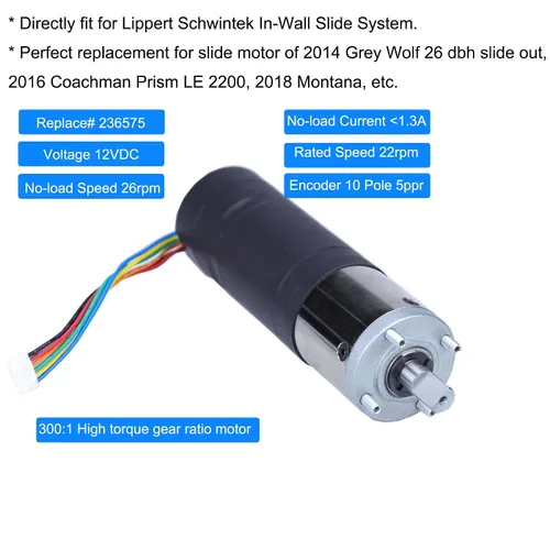 Miniatura 3 de 236575 Motor deslizante de pared RV para sistema Lippert Schwintek 300: 1 relación de engranaje de alto par 12V IG-42 0.394 in conjunto de motor