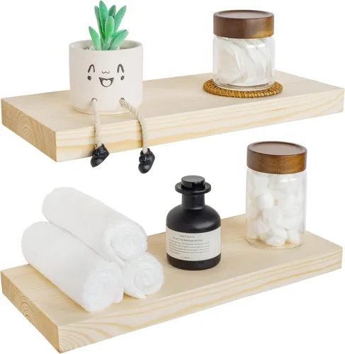 Miniatura 44 de BGMG Estantes flotantes de madera de 12 pulgadas, estantes flotantes negros, estantes de pared de madera maciza para baño, sala de estar