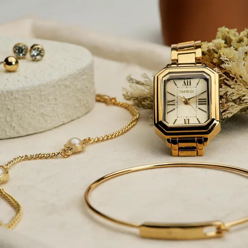 Miniatura 5 de TIME100 Juego de reloj rectangular para mujer con pulsera, cadena y 4 pares de aretes, caja de regalo rosa con cremallera W50893L