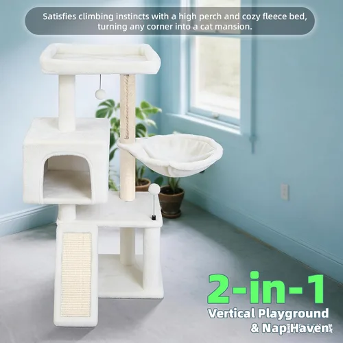 Miniatura 7 de Árbol para gatos con condominio para gatos y hamaca, árbol para gatos con postes rascadores y almohadillas para rascar, torre para gatos