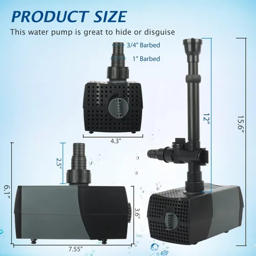 Miniatura 3 de WaterRebirth HSUP4000F Bomba sumergible versátil - Chorros de fuente para estanques, acuarios, jardines acuáticos - Bomba para acuarios y estanques