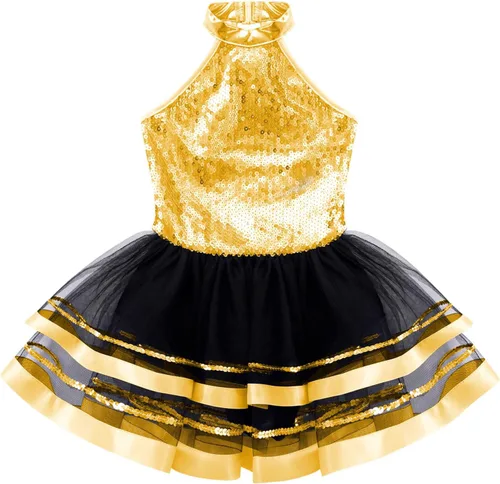 Miniatura 39 de CHICTRY Vestido tutú de ballet con lentejuelas brillantes para niñas y niñas, moderno disfraz de baile latino de jazz