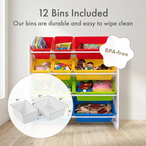 Miniatura 4 de Organizador de juguetes para niños con cajas de almacenamiento Tot Tutors, Espresso, Madera, Blanco (White/Primary)