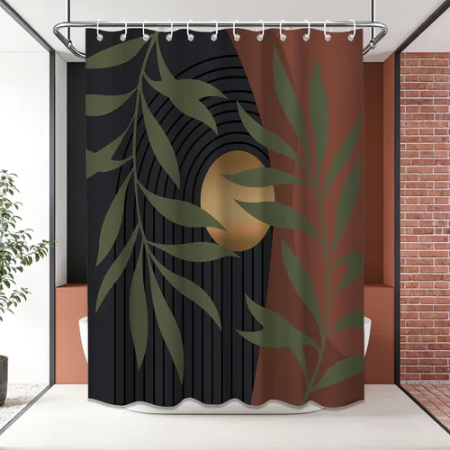 Miniatura 81 de Cortina de ducha bohemia en negro y gris, cortinas de ducha modernas de mediados de siglo negro y gris para baño, juego de tela impermeable