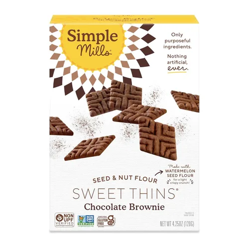 Miniatura 8 de Simple Mills Sweet Thins Cookies, harina de semillas y nueces, brownie de chocolate, sin gluten, apto para paleo, aperitivos saludables, 4.25 onzas