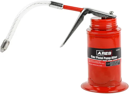 Miniatura 13 de ARES 55024 - Lata aceitera estilo palanca gris de 4 onzas - Incluye manguera flexible trenzada de acero y boquilla de acero rígido descentrada