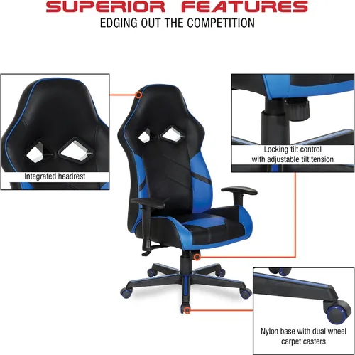 Miniatura 4 de OSP Home Furnishings Vapor - Silla ergonómica ajustable de piel sintética con respaldo alto y asiento de resorte helicoidal y flujo de aire
